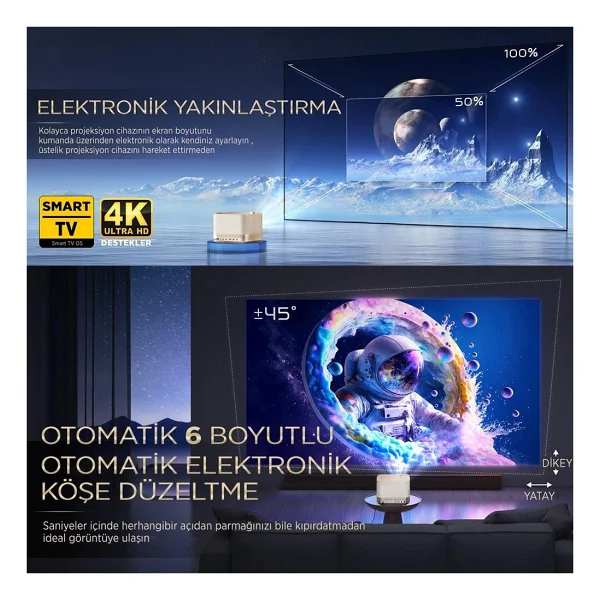 Aurzen Boom 3 500 Lümen Sarı Full HD Wi-Fi Android Projeksiyon Cihazı - Görsel 4
