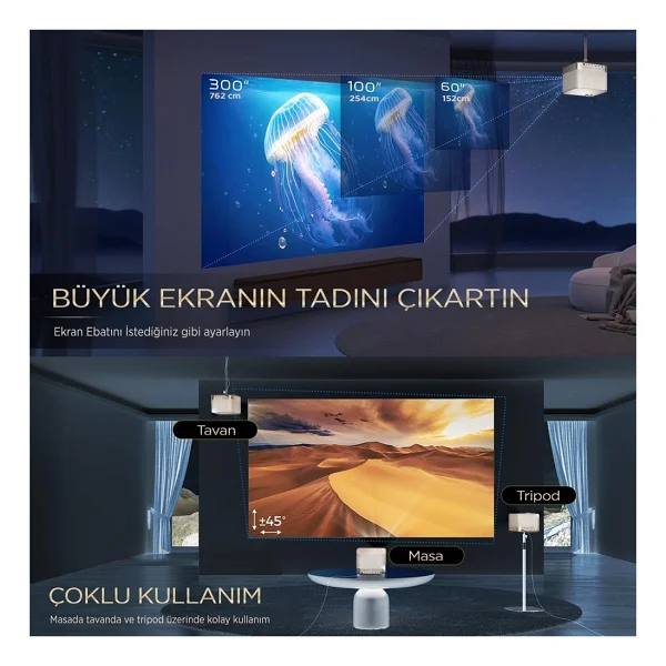 Aurzen Boom 3 500 Lümen Sarı Full HD Wi-Fi Android Projeksiyon Cihazı - Görsel 9
