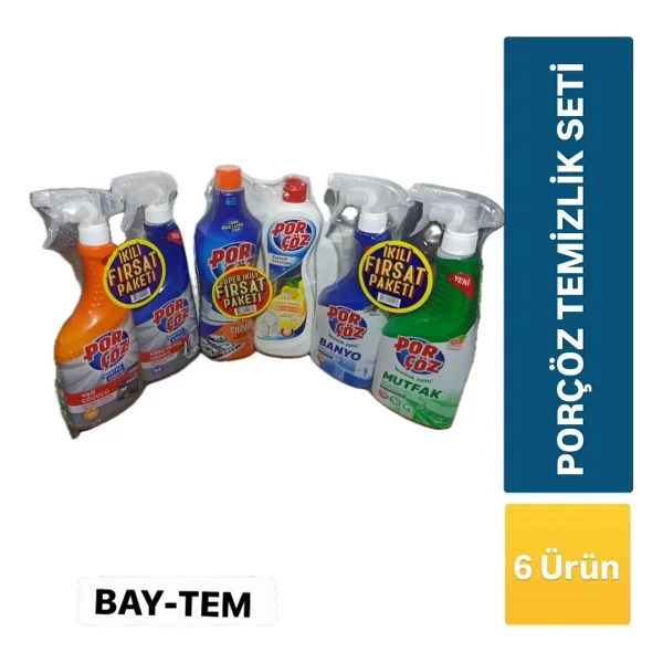 Porçöz Temizlik Seti(Mutfak, Banyo,Yağ Sökücü, Bulaşık D, Güçlü Yağçöz, Güçlü Kireç Sökücü) - Görsel 2
