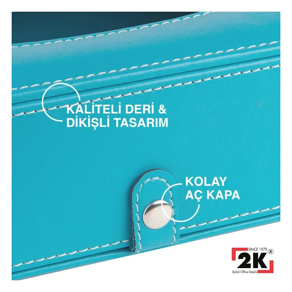 2K Suni Deri Peçetelik Mendil Kutusu 13x24x6 cm. Turkuaz - Görsel 5