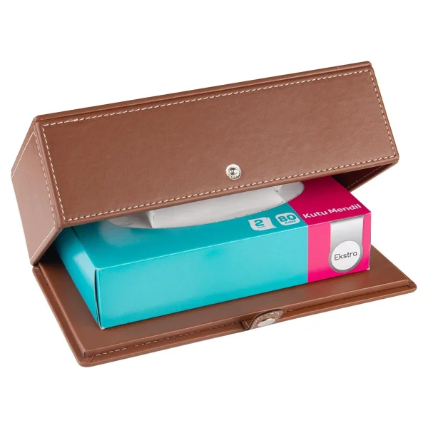 2K Suni Deri Peçetelik Taba Renkli Kolay Açılır Tasarım 13x24x6 cm Pratik Kullanım - Görsel 3