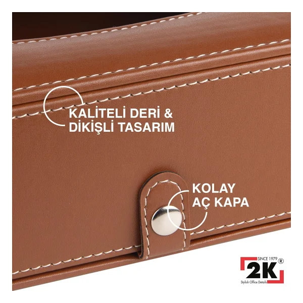 2K Suni Deri Peçetelik Taba Renkli Kolay Açılır Tasarım 13x24x6 cm Pratik Kullanım - Görsel 5