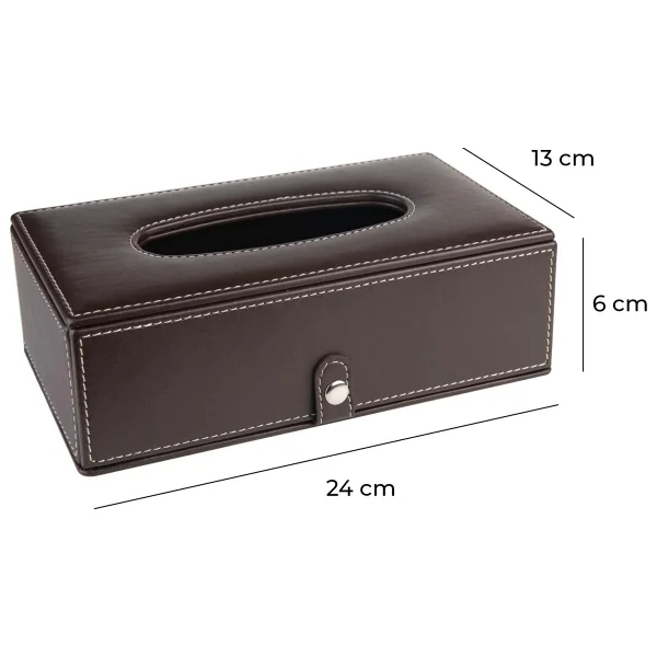 2k Suni Deri Peçetelik Mendil Kutusu 13x24x6 Cm. - Kahve - Görsel 4