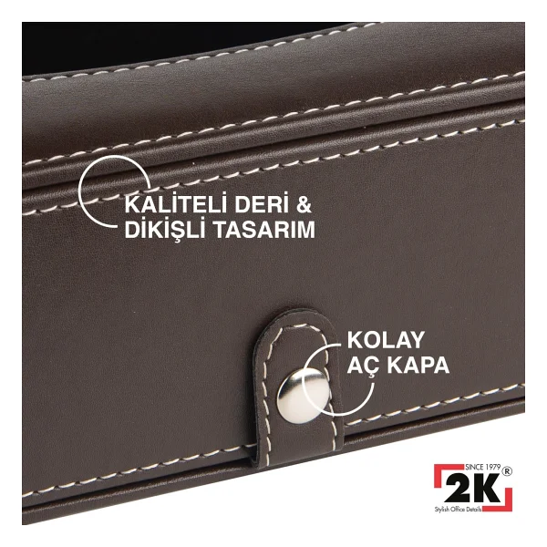 2k Suni Deri Peçetelik Mendil Kutusu 13x24x6 Cm. - Kahve - Görsel 5
