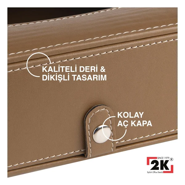 2K Vegan Deri Peçetelik Kutusu Vizon Renk 13x24x6 cm Pratik ve Şık Kullanım - Görsel 5