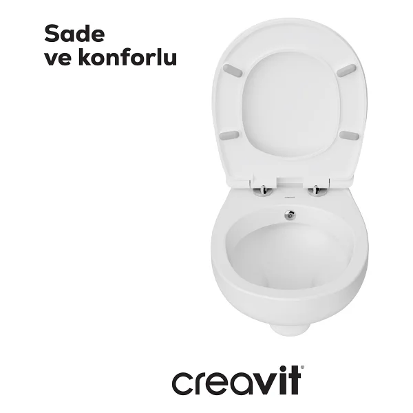 Creavit Perla Asma Klozet Çınar Duroplast Klozet Kapağı Beyaz - Set - Görsel 2