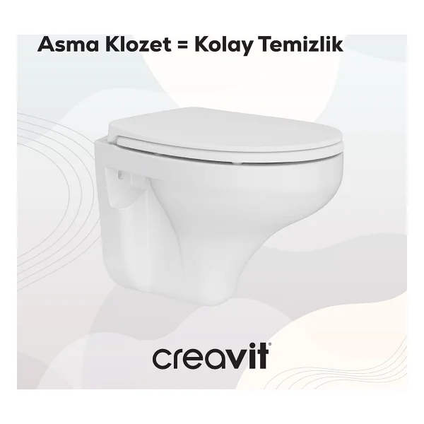 Creavit Perla Asma Klozet Çınar Duroplast Klozet Kapağı Beyaz - Set - Görsel 3