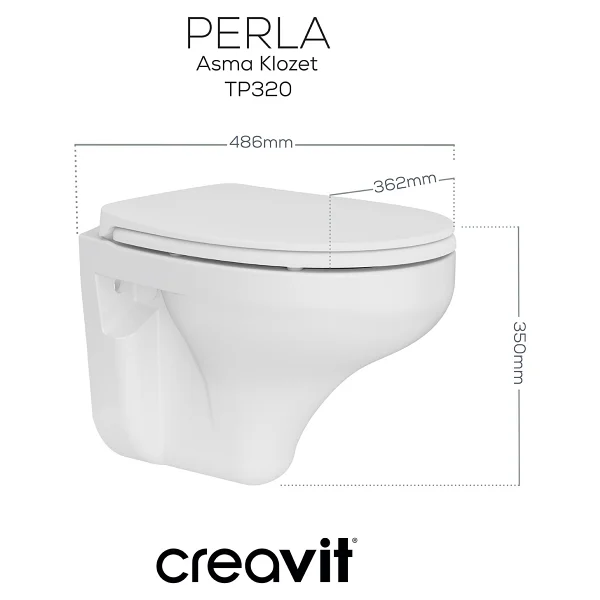 Creavit Perla Asma Klozet Çınar Duroplast Klozet Kapağı Beyaz - Set - Görsel 4