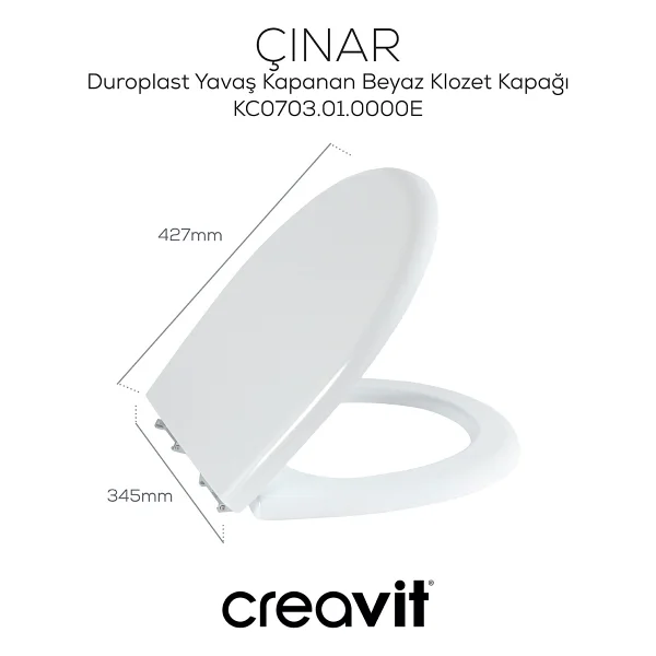 Creavit Perla Asma Klozet Çınar Duroplast Klozet Kapağı Beyaz - Set - Görsel 5