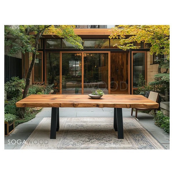 Sogawood Doğal Masif Ceviz Ahşap Yemek Masası Naturel Kenar - 120X70 - Görsel 2