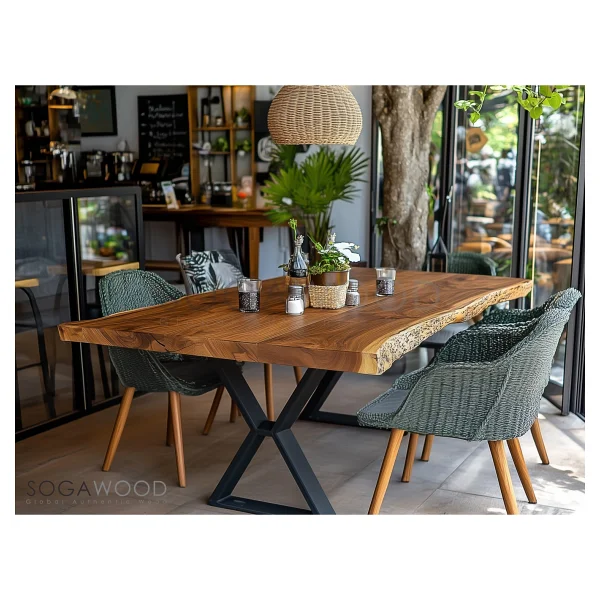 Sogawood Doğal Masif Ceviz Ahşap Yemek Masası Naturel Kenar - 120X70 - Görsel 3