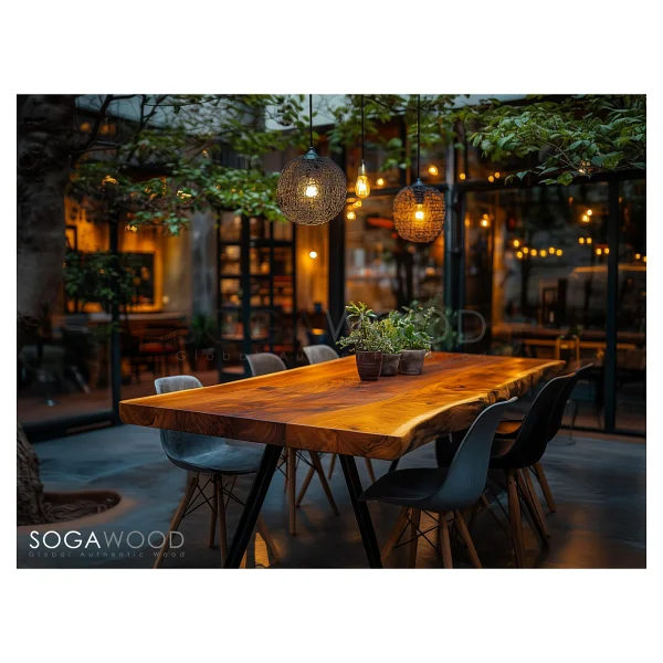 Sogawood Doğal Masif Ceviz Ahşap Yemek Masası Naturel Kenar - 120X70 - Görsel 4
