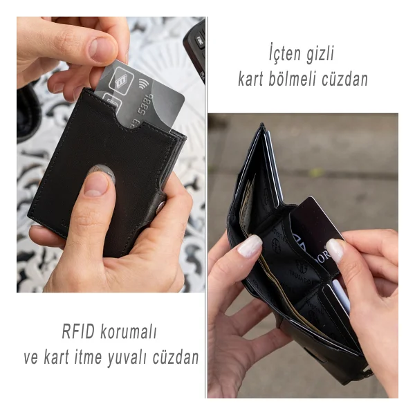 Trusador Valencia Siyah Bozuk Paralık Cepli Unisex Hakiki Deri Rfid Korumalı Erkek Kadın Mini Cüzdan Hediye - Görsel 6