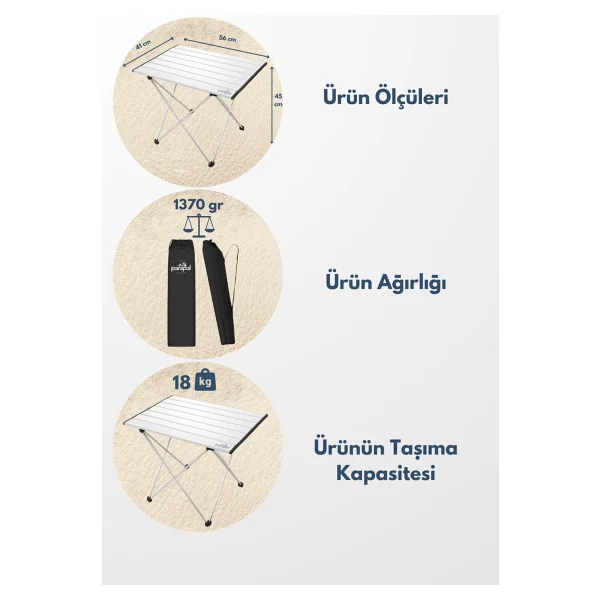 Panipal S 56x41 cm Alüminyum Katlanır Kamp Masası - Görsel 4