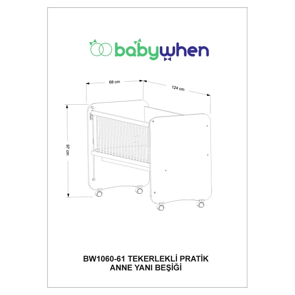 Babywhen BW1060 Pratik Sallanır Tekerlekli Anne Yanı Beşik 60x120 cm - Görsel 6