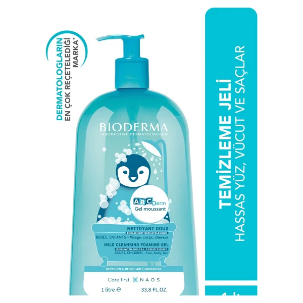ABCDerm Bebek ve Çocuk Yüz, Saç, Vücut Şampuanı 1 Lt Normal ve Kuru Ciltler, Dermatolojik Tuzsuz - Görsel 8