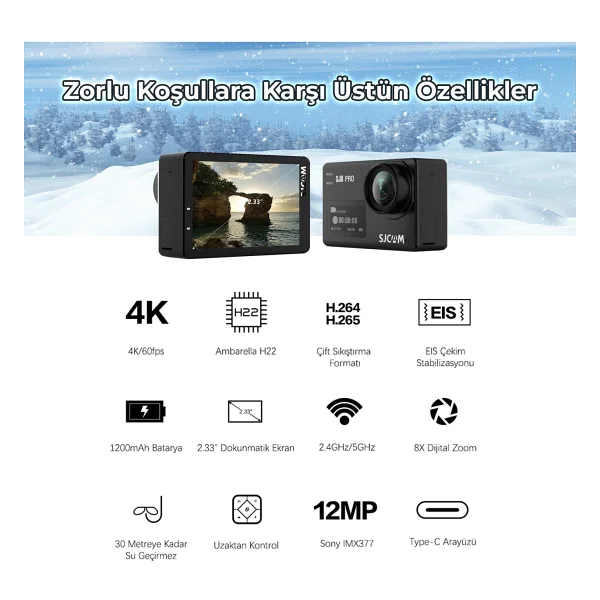 Sjcam SJ8 Pro Wi-Fi 4K Aksiyon Kamerası - Görsel 5