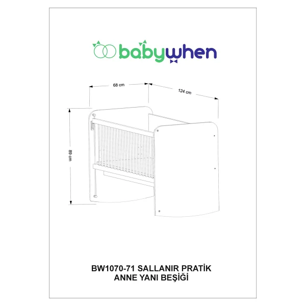 Babywhen BW1071 60x120 cm Pratik Sallanır Anne Yanı Ahşap Beşik - Görsel 6