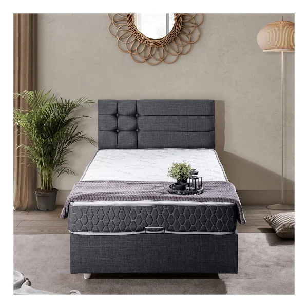 Setay Viyana Tek Kişilik Baza Başlık Comfort Yatak Seti - Antrasit - 90 x 190 cm - Görsel 2