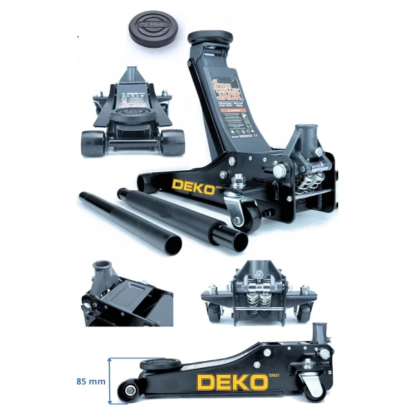 Deko Güçlendirilmiş Çift Çelik Piston Oto Garaj Krikosu - Alçak Şase Araç Krikosu 47 cm Max - Görsel 3