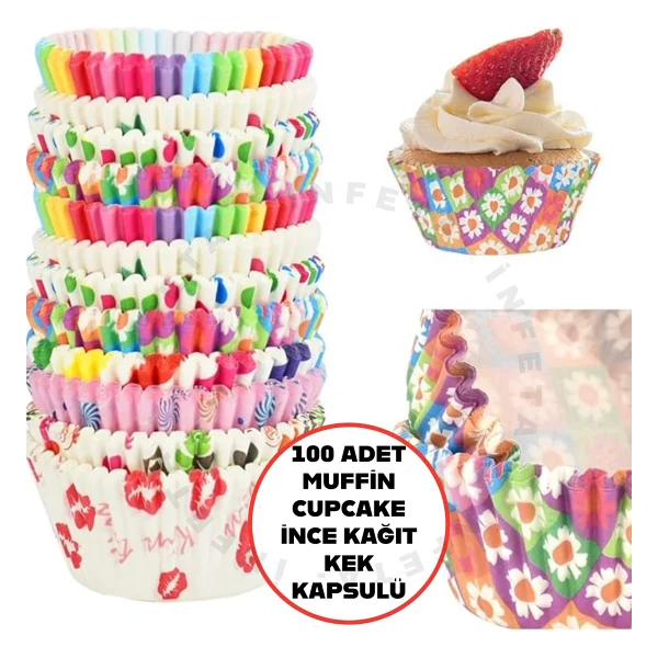 100 Adet Muffin Cupcake Kagidi, Renkli Kagit Muffin Kek Kalibi 100Adet Kek Kalibi - Görsel 5