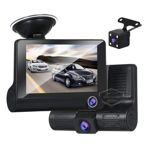 3 Kameralı Kayıt Cihazı İç Ön Arka Geri Görüş Kameralı Monitör 4.0" 1080P Full Hd Kayıt Çarpışma Algılayıcı Sensörlü Gece Görüşlü Park Sensörü Sesli Yol Kayıt - Görsel 4