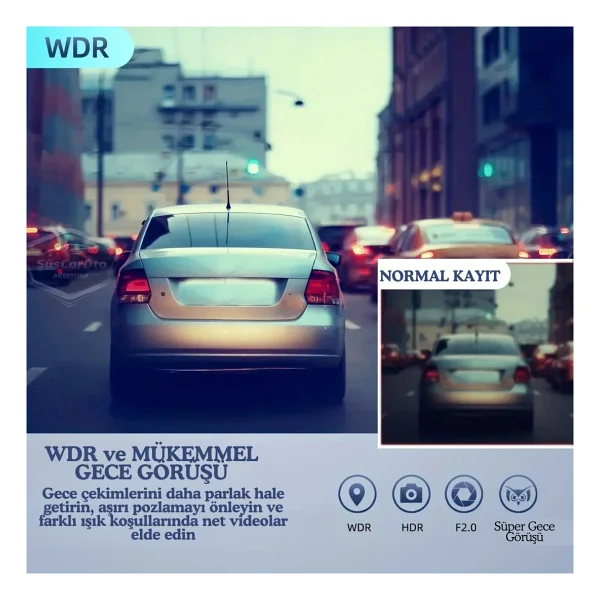 3 Kameralı Kayıt Cihazı İç Ön Arka Geri Görüş Kameralı Monitör 4.0" 1080P Full Hd Kayıt Çarpışma Algılayıcı Sensörlü Gece Görüşlü Park Sensörü Sesli Yol Kayıt - Görsel 5