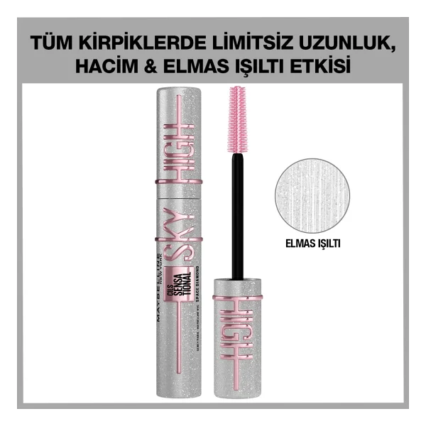 Maybelline New York Lash Sensational Sky High Space Diamond Hacim Maskarası 10 ml - Elmas Işıltılı, Hassas Gözler İçin - Renkli - Görsel 9