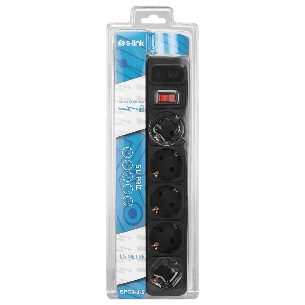 S-link SPG3-J-5 306 Joule Anahtarlı 1.5 m 5'li Akım Korumalı Priz - Görsel 3