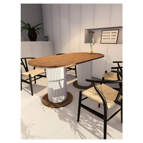 Moka Park AVM Oval Dekoratif Ahşap Ayaklı 6 Kişilik Yemek Masası Mutfak Masası - Beyaz - Siyah - Görsel 7
