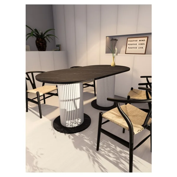 Moka Park AVM Oval Dekoratif Ahşap Ayaklı 6 Kişilik Yemek Masası Mutfak Masası - Beyaz - Siyah - Görsel 8