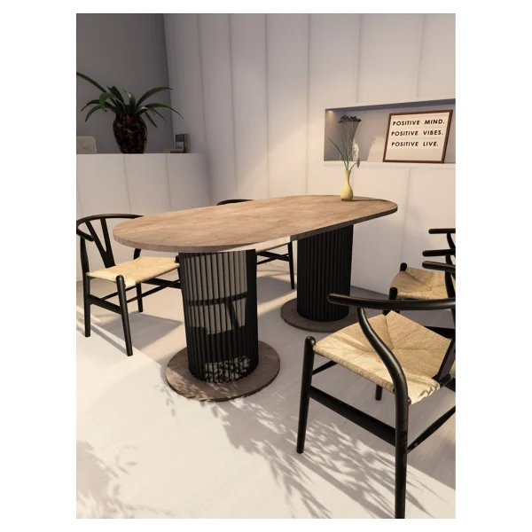 Moka Park AVM Oval Dekoratif Ahşap Ayaklı 6 Kişilik Yemek Masası Mutfak Masası - Beyaz - Siyah - Görsel 9