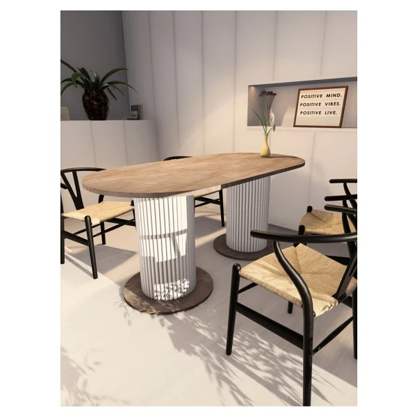 Moka Park AVM Oval Dekoratif Ahşap Ayaklı 6 Kişilik Yemek Masası Mutfak Masası - Beyaz - Siyah - Görsel 10