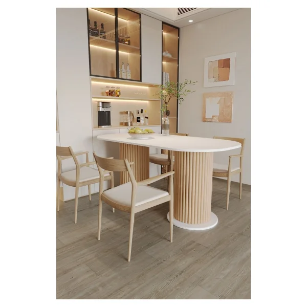 Moka Park AVM Oval Dekoratif Ahşap Ayaklı 6 Kişilik Yemek Masası Mutfak Masası - Beyaz - Siyah - Görsel 6