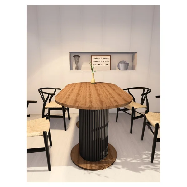 Moka Park AVM Oval Dekoratif Ahşap Ayaklı 6 Kişilik Yemek Masası Mutfak Masası - Ceviz - Siyah - Görsel 3