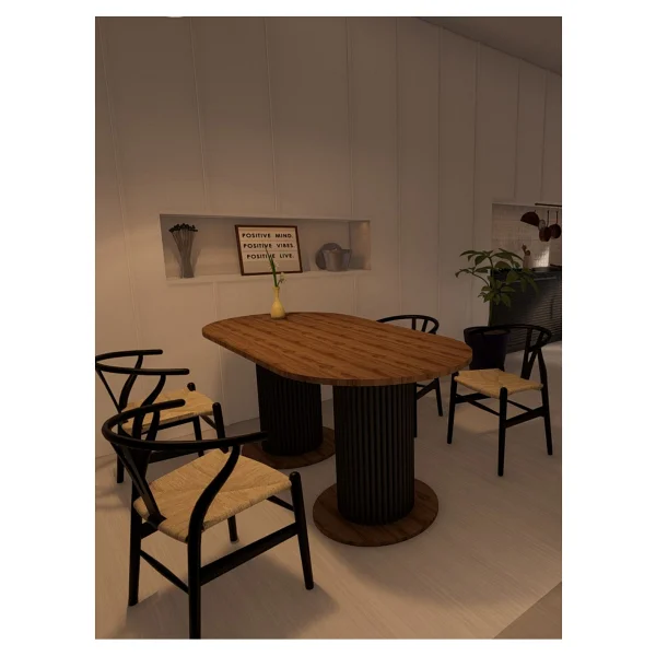 Moka Park AVM Oval Dekoratif Ahşap Ayaklı 6 Kişilik Yemek Masası Mutfak Masası - Ceviz - Siyah - Görsel 4