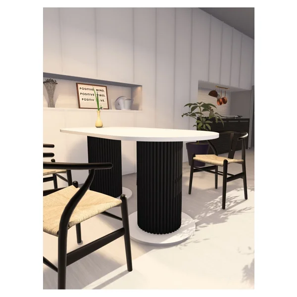 Moka Park AVM Oval Dekoratif Ahşap Ayaklı 6 Kişilik Yemek Masası Mutfak Masası - Beyaz - Siyah - Görsel 2