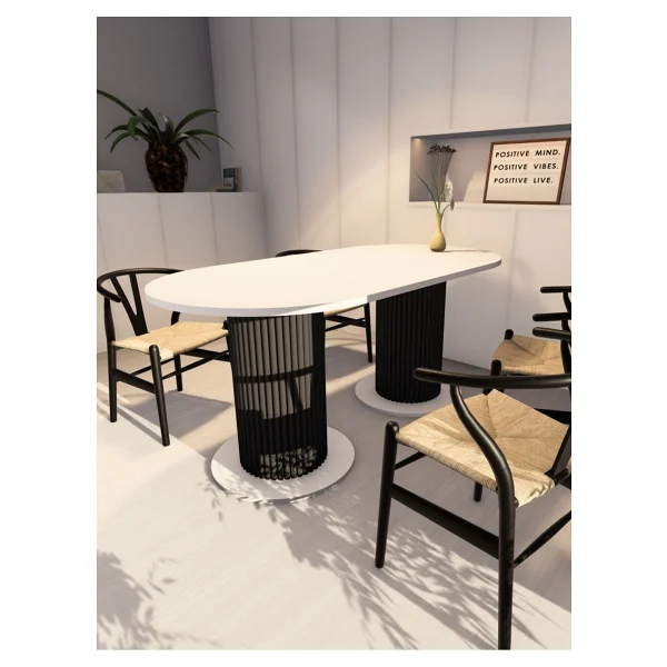 Moka Park AVM Oval Dekoratif Ahşap Ayaklı 6 Kişilik Yemek Masası Mutfak Masası - Beyaz - Siyah - Görsel 3