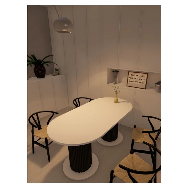Moka Park AVM Oval Dekoratif Ahşap Ayaklı 6 Kişilik Yemek Masası Mutfak Masası - Beyaz - Siyah - Görsel 4