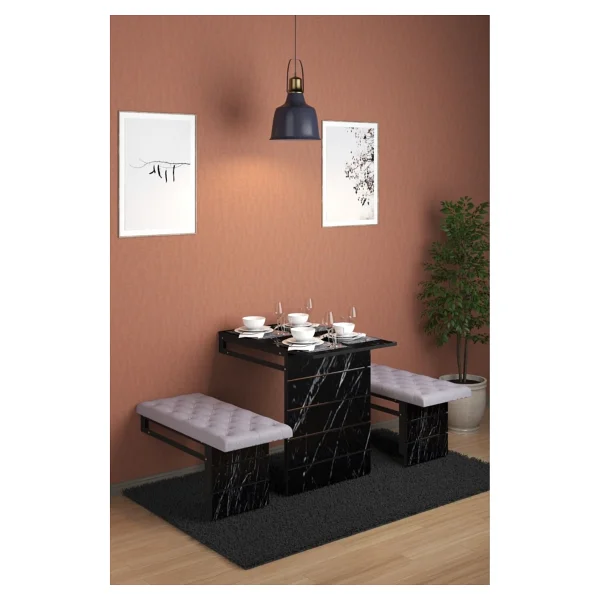 Moka Park AVM Açılır Kapanır 4 Kişilik Çift Tabureli Dikdörtgen Pratik Yemek Masası Mutfak Masası - Beyaz - Görsel 8