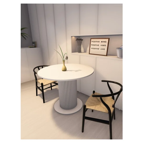Moka Park AVM Yuvarlak Modern Ahşap Ayaklı 4 Kişilik Sabit Şık Yemek Masası Mutfak Masası - Beyaz - Görsel 6