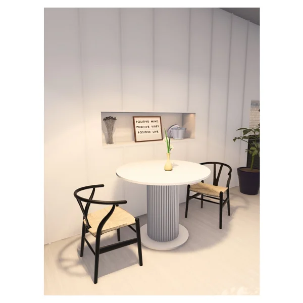 Moka Park AVM Yuvarlak Modern Ahşap Ayaklı 4 Kişilik Sabit Şık Yemek Masası Mutfak Masası - Beyaz - Görsel 3