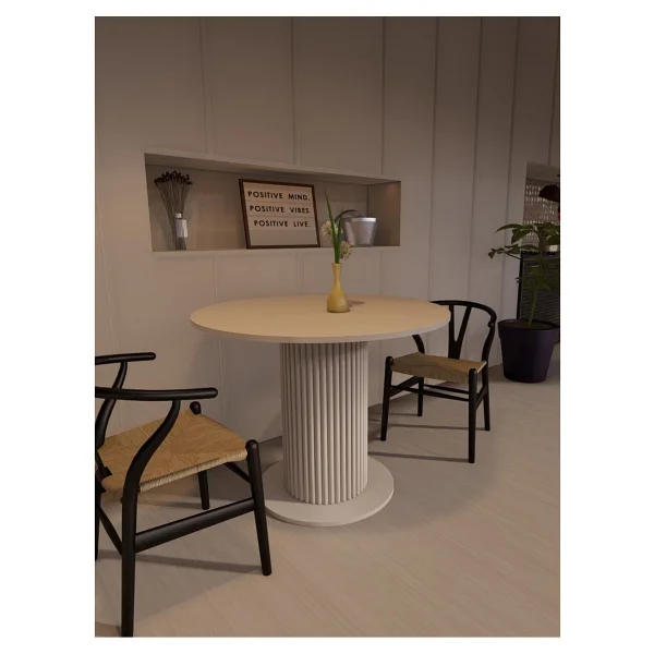 Moka Park AVM Yuvarlak Modern Ahşap Ayaklı 4 Kişilik Sabit Şık Yemek Masası Mutfak Masası - Beyaz - Görsel 4