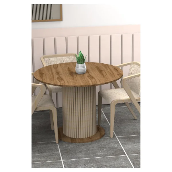 Moka Park AVM Özel Tasarım Yuvarlak Modern Ahşap Ayaklı 4 Kişilik Şık Yemek Masası Mutfak Masası - Ceviz - Görsel 2