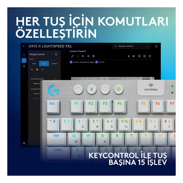Logitech G915 X Lightspeed TKL 920-012737 Beyaz RGB Tactile Switch Kablolu/Kablosuz Mekanik Oyuncu Klavyesi - Görsel 3