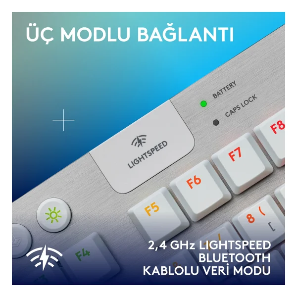 Logitech G915 X Lightspeed TKL 920-012737 Beyaz RGB Tactile Switch Kablolu/Kablosuz Mekanik Oyuncu Klavyesi - Görsel 4