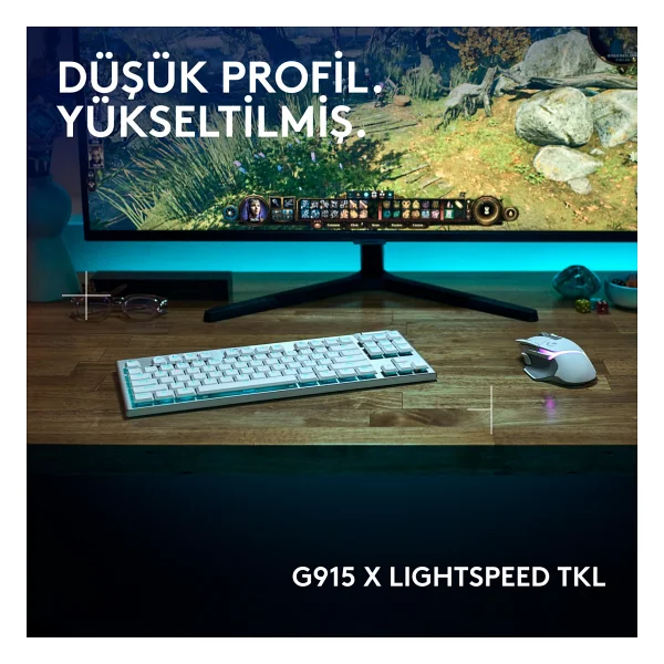 Logitech G915 X Lightspeed TKL 920-012737 Beyaz RGB Tactile Switch Kablolu/Kablosuz Mekanik Oyuncu Klavyesi - Görsel 5