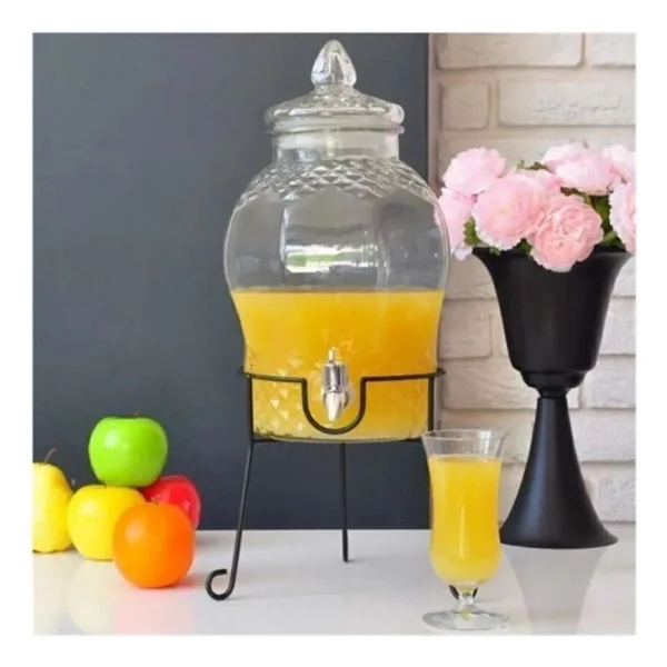 Elista 6 Litre Musluklu Cam Su Sebili Şerbetlik ve Damacana Metal Ayaklı - Şeffaf - Görsel 5