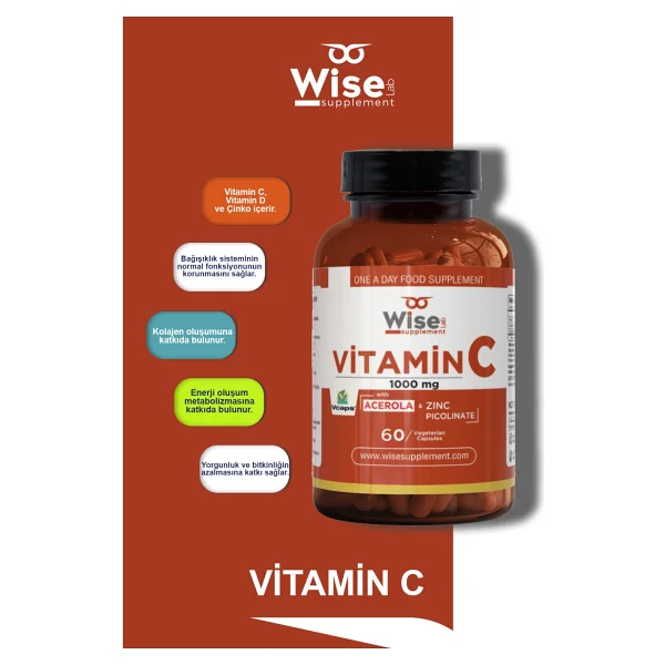 Wiselab Vitamin C 1000MG 60 Bitkisel Kapsül - Görsel 3