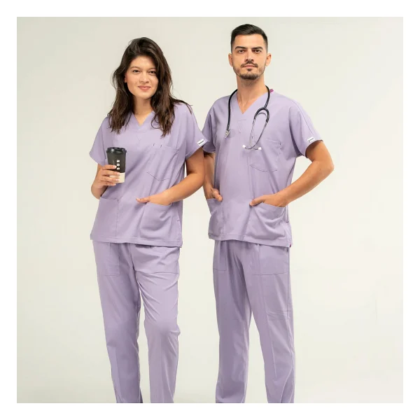 Boskami Medikal Core Flex Lüks Likralı Unisex Medikal Lila Alt Üst Takım Doktor Hemşire Scrubs - XS - Görsel 6